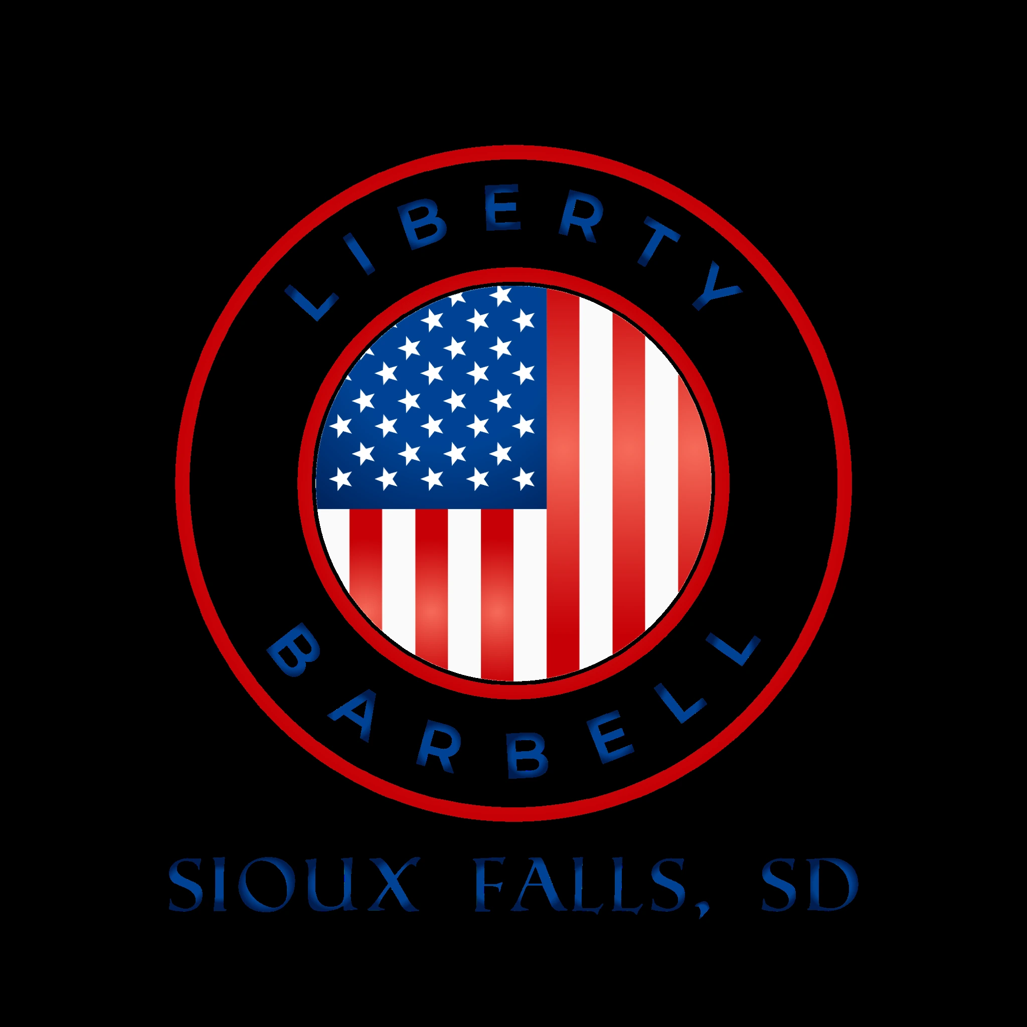 Official Liberty Barbell round red and blue logo